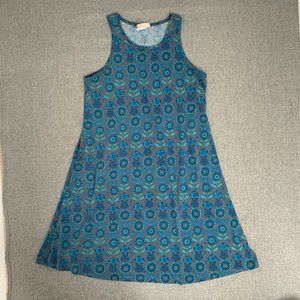 Natural Life Pull Over Floral Dress Round Neck Small Blue Green Gray Racerback